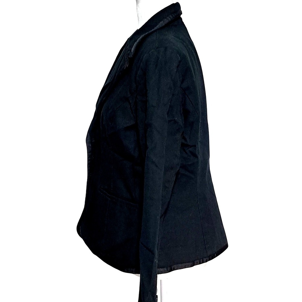 Dark Academia Merona Blazer Women Large Black Cotton Satin Trim Button Front - Picture 7 of 9